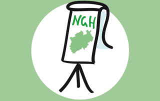 Flipchart mit NGH Schriftzug und Umriss von NRW
